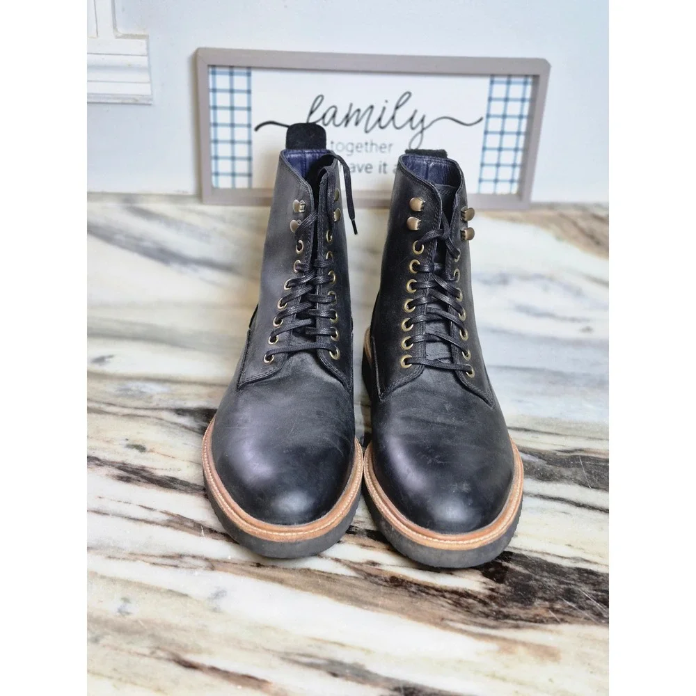 Cole‎ Haan Mens Black Leather Lace Up Boots Vibram Gumlite Sole 8.5 M Combat